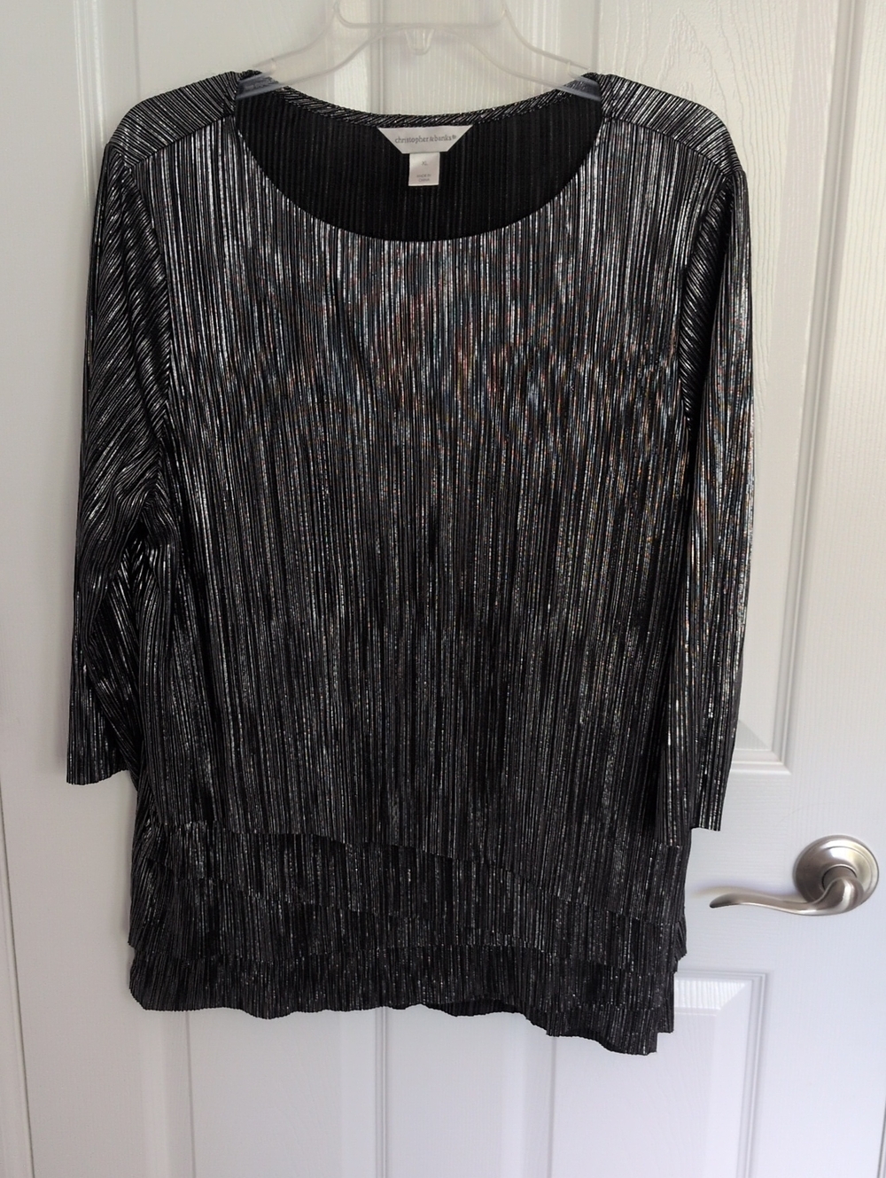 Christopher & Banks Black & Silver Layered 3/4 Sleeve Blouse - XL